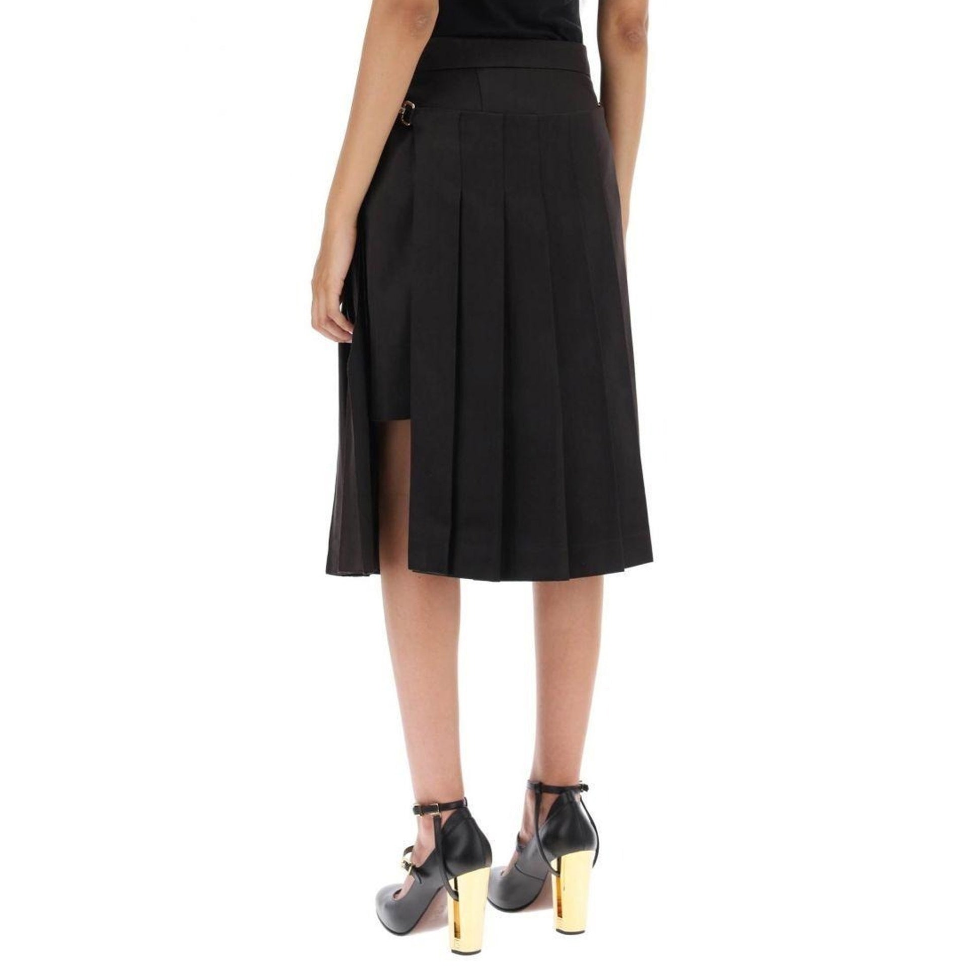 FENDI Cotton and Silk Washed Mini Skirt with Removable Pleated Panel