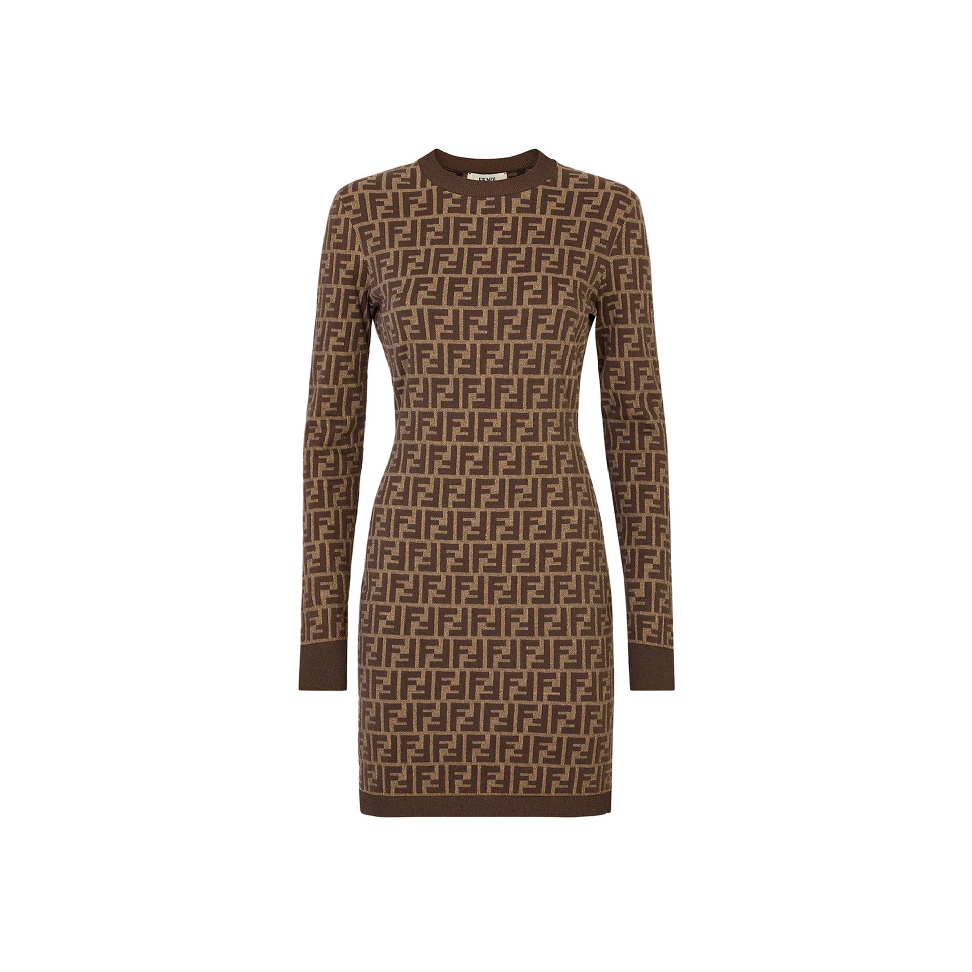 FENDI Fitted Cotton FF Dress with Long Sleeves