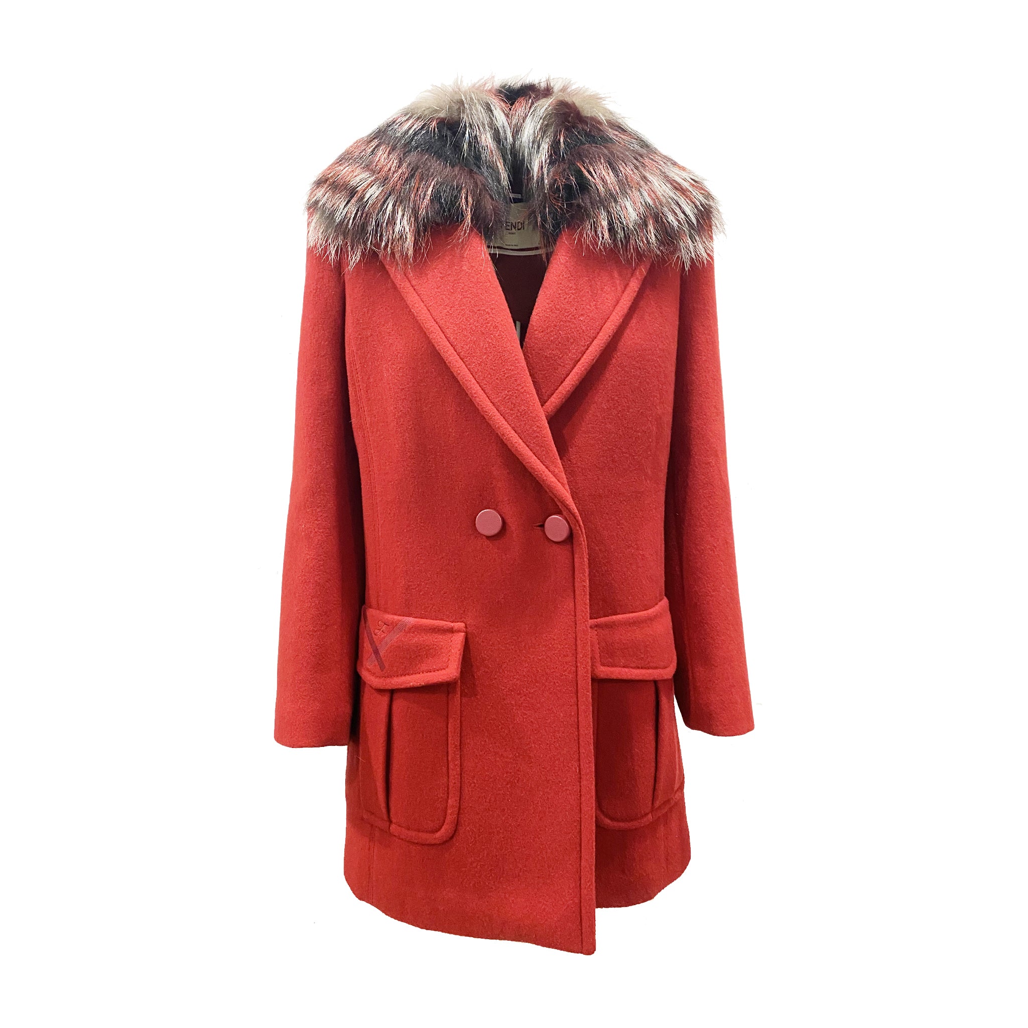 FENDI Faux Fur Collar Wool Jacket