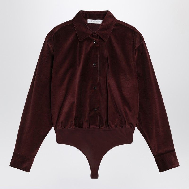 MAX MARA Velvet Shirt Bodysuit with Tulle Thong - Women's