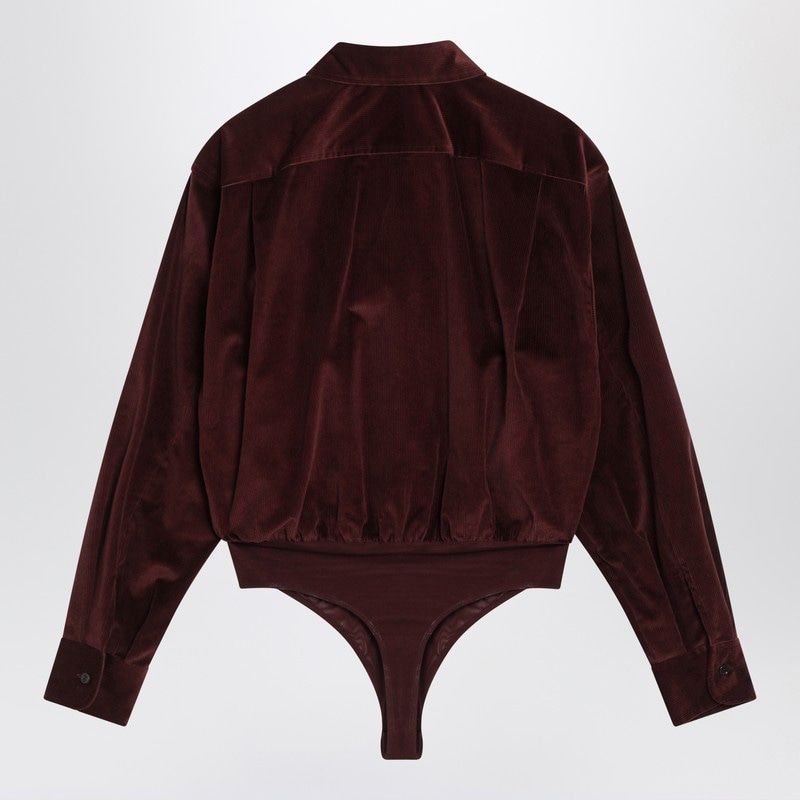 MAX MARA Velvet Shirt Bodysuit with Tulle Thong - Women's