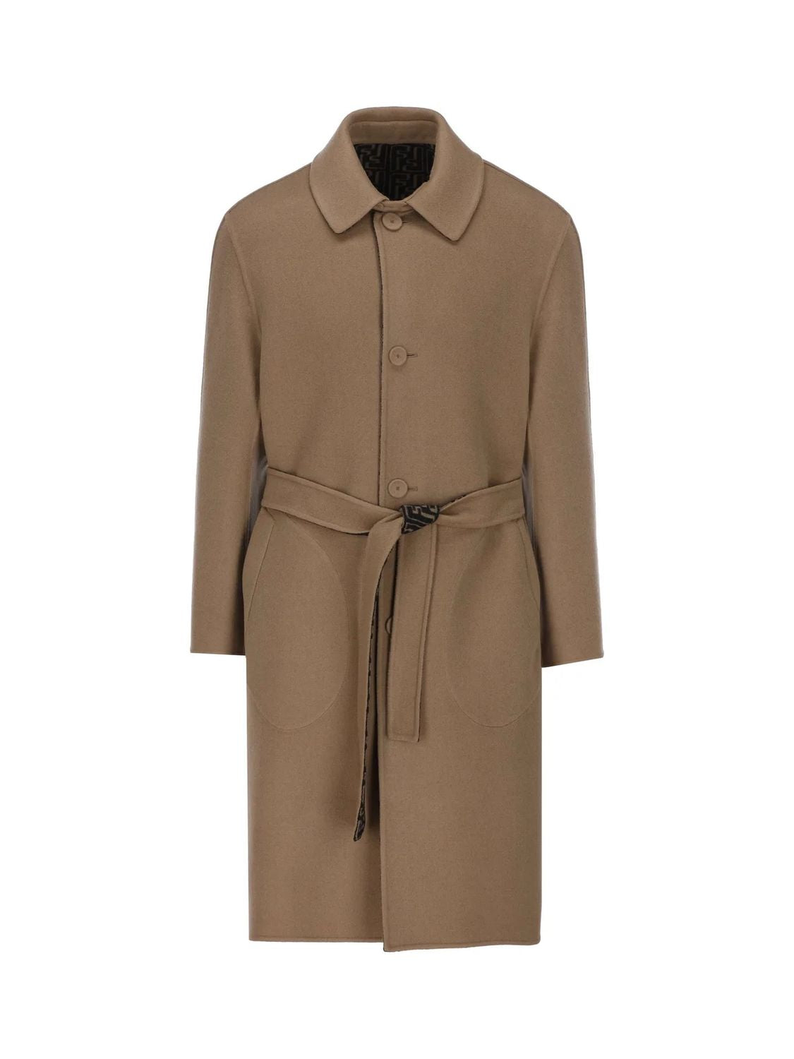 FENDI Men's Double Wool Logo Trench Coat