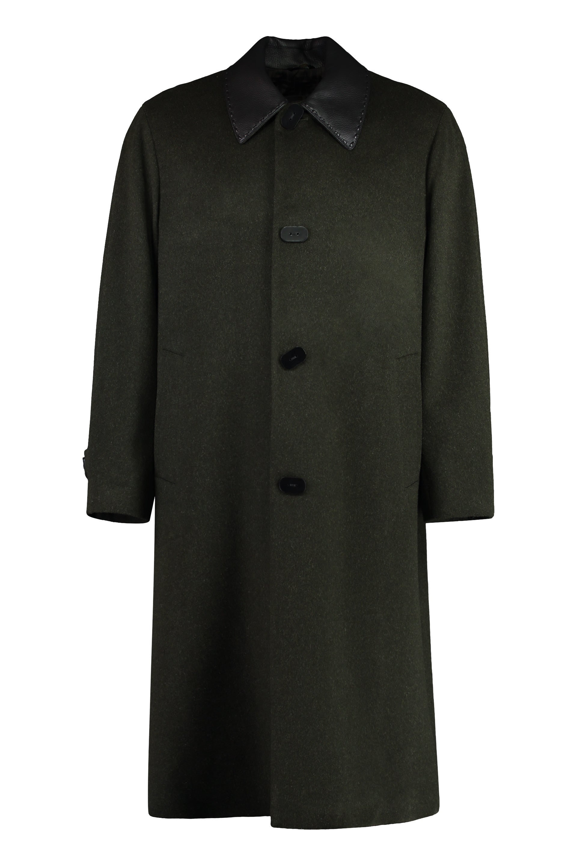 FENDI Wool Blend Jacket with Leather Collar for Men