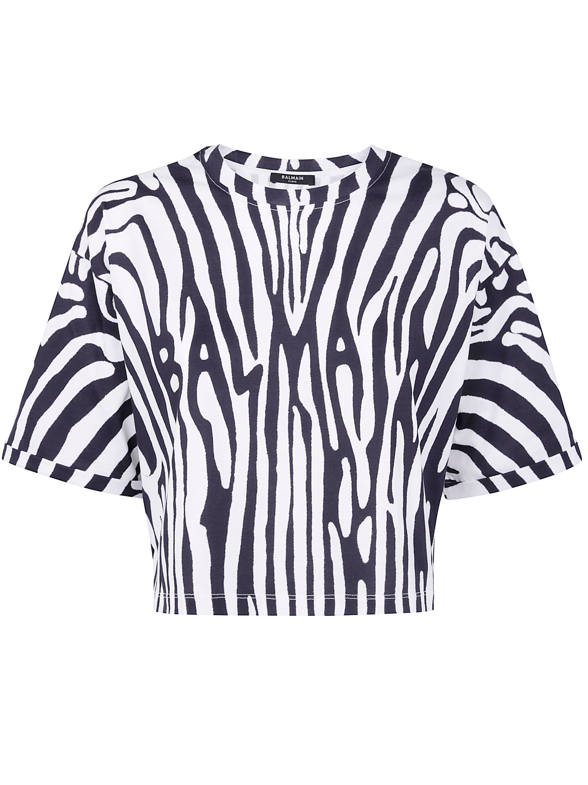 BALMAIN Zebra Print Crop T-Shirt