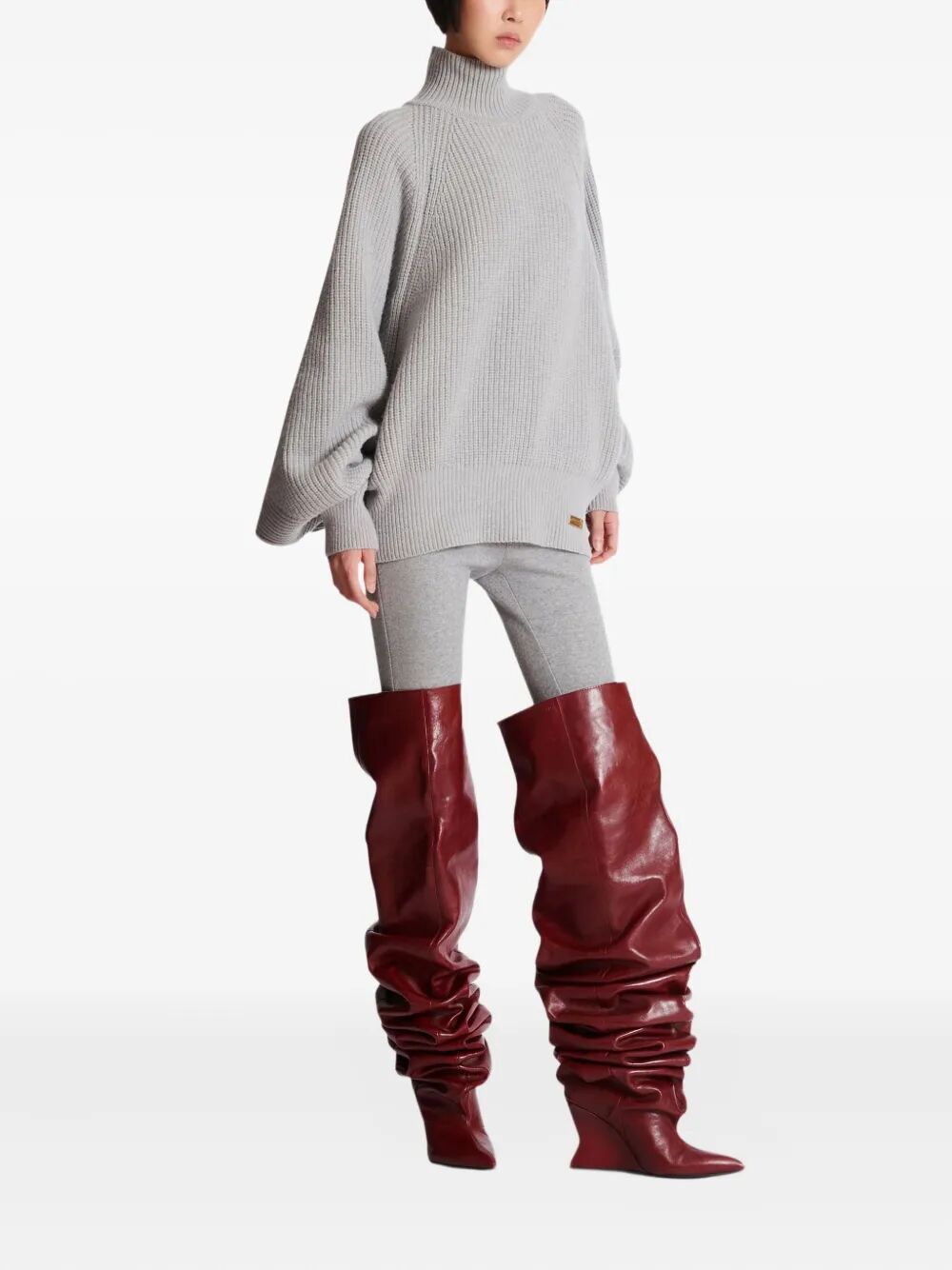 BALMAIN Batwing Ribbed Knit Pullover for Women