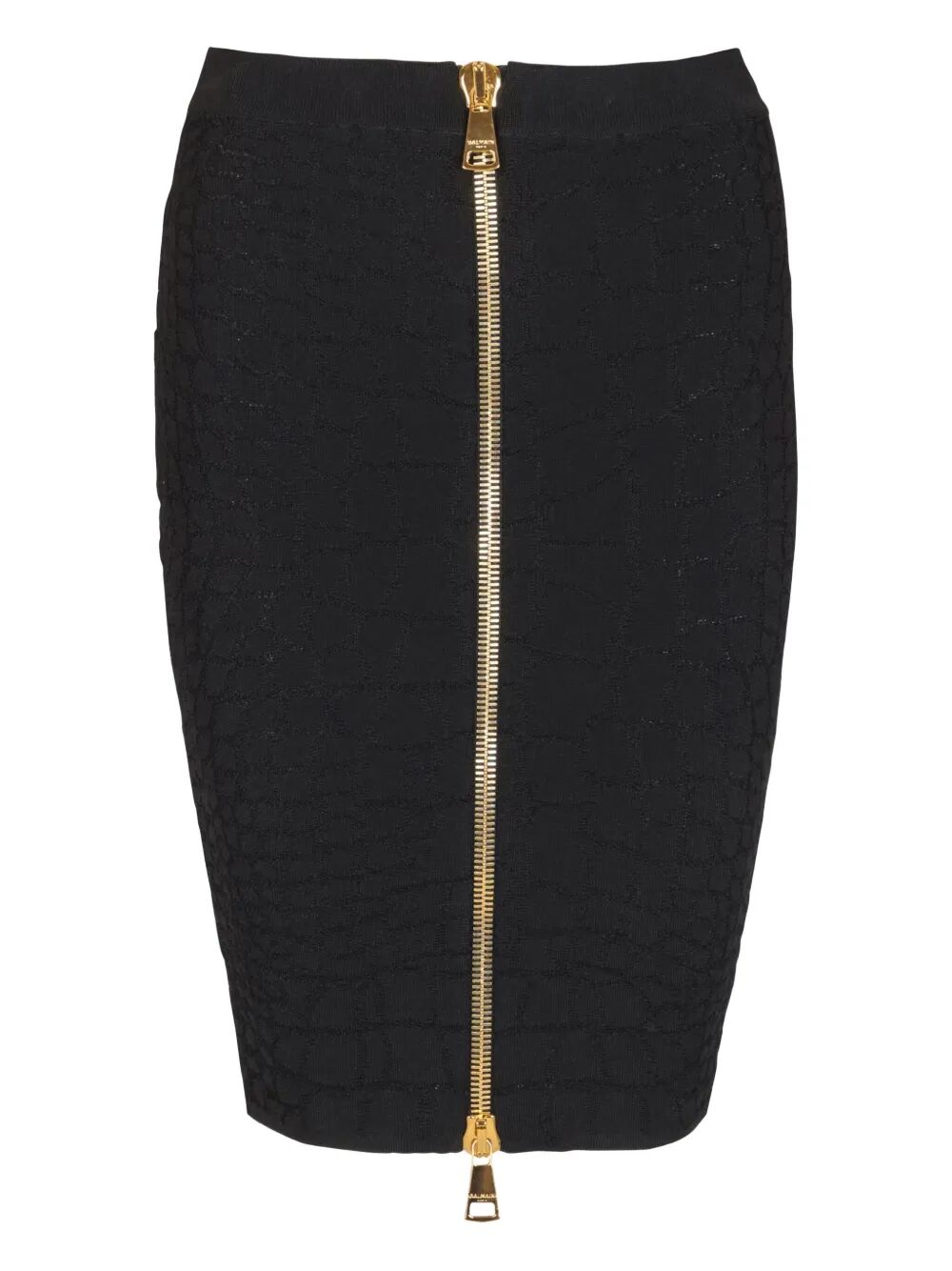 BALMAIN Knee Length Zipped Croco Knit Skirt