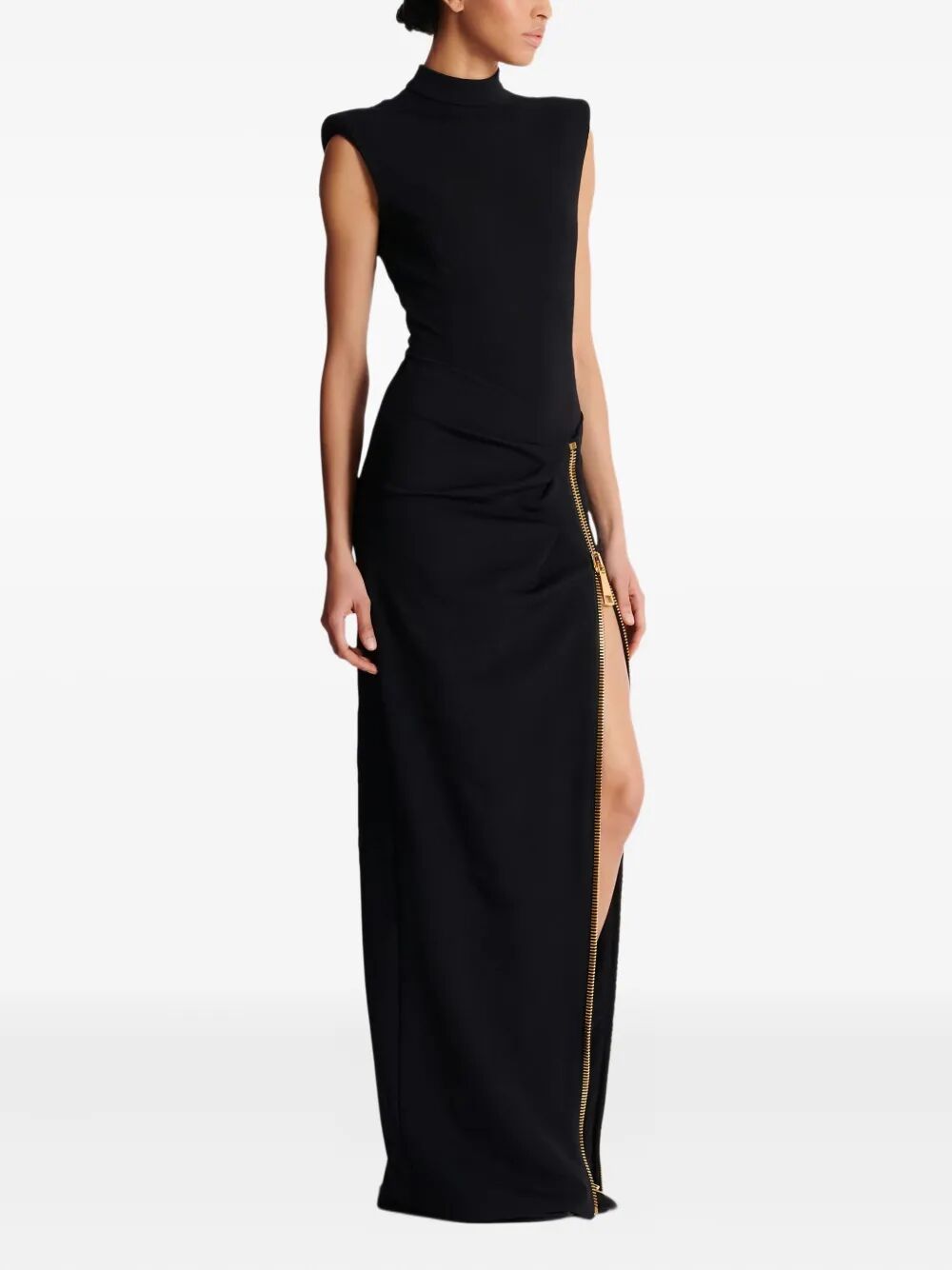 BALMAIN Zipped Compact T-Shirt Slit Long Dress