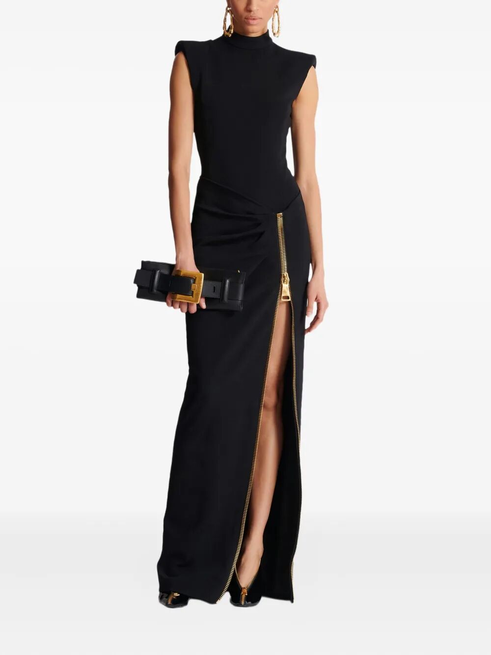 BALMAIN Zipped Compact T-Shirt Slit Long Dress