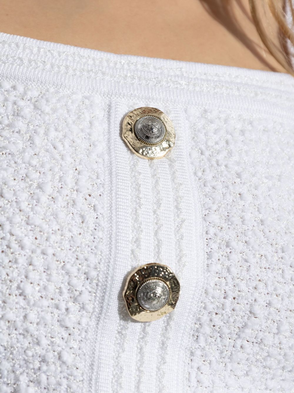 BALMAIN Textured Tweed Top with Square Neckline for Women - FW25