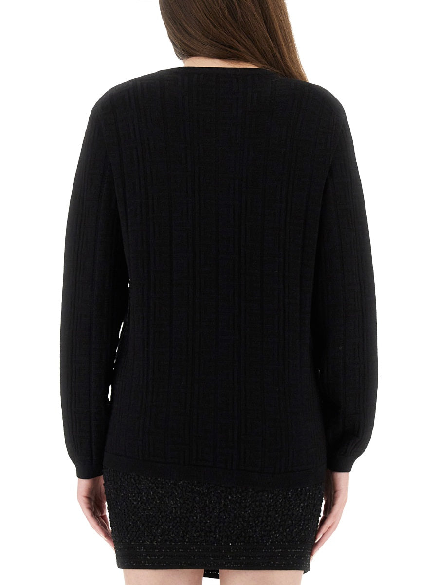 BALMAIN Monogrammed Knit Top - Slim Fit (Size 38)