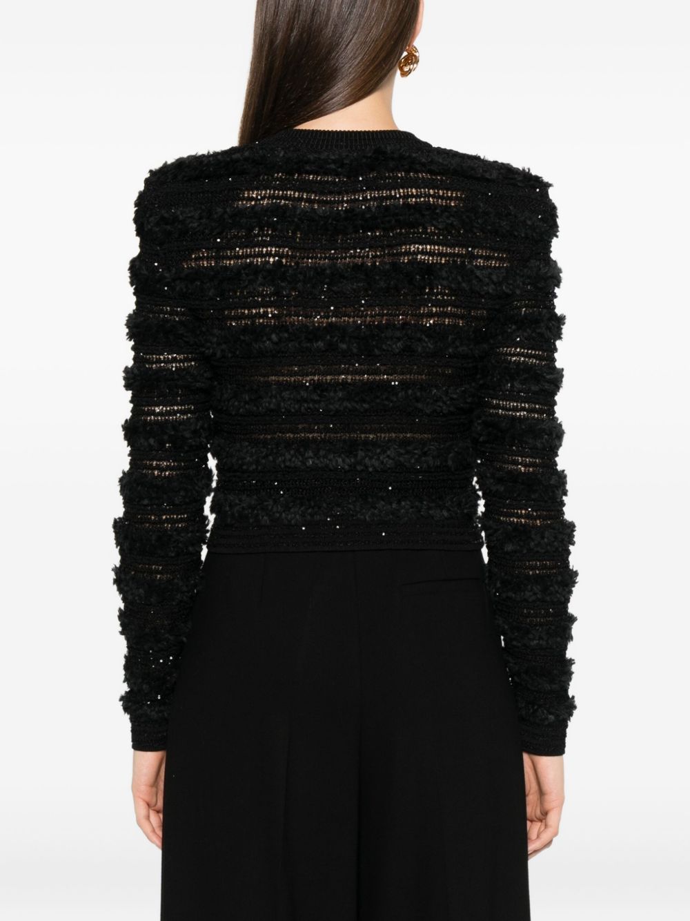 BALMAIN Cropped Tweed Cardigan with Sequin Embellishments for Women