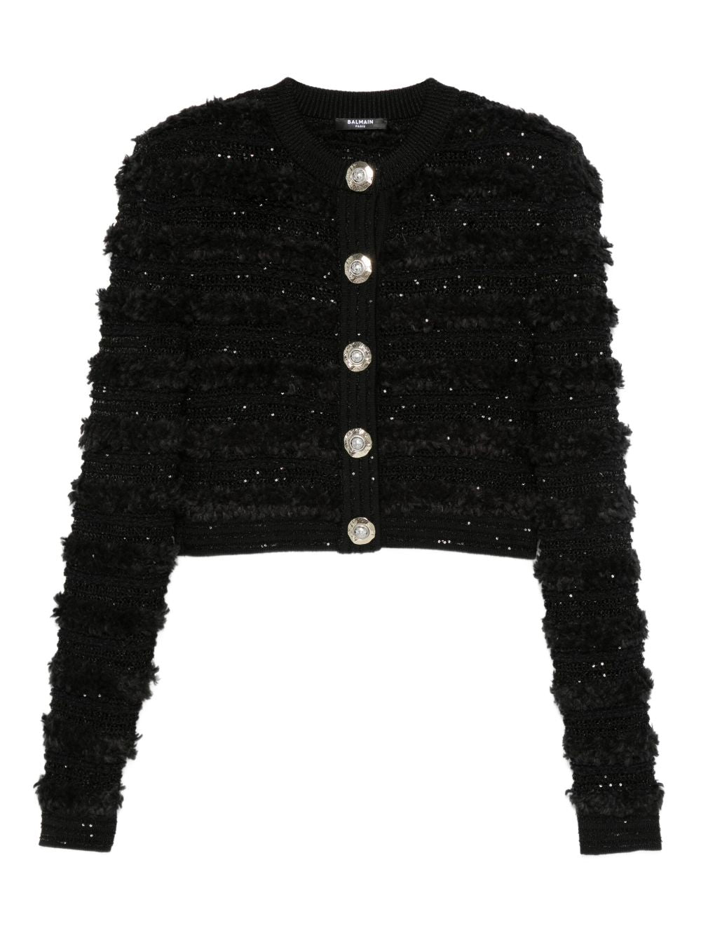 BALMAIN Cropped Tweed Cardigan with Sequin Embellishments for Women