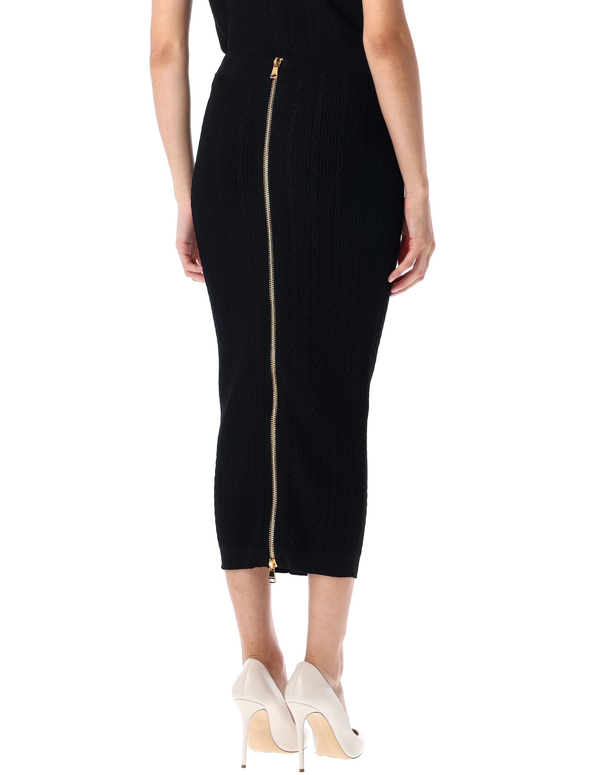 BALMAIN Ribbed and Cable-Knit Midi Skirt - Size 36