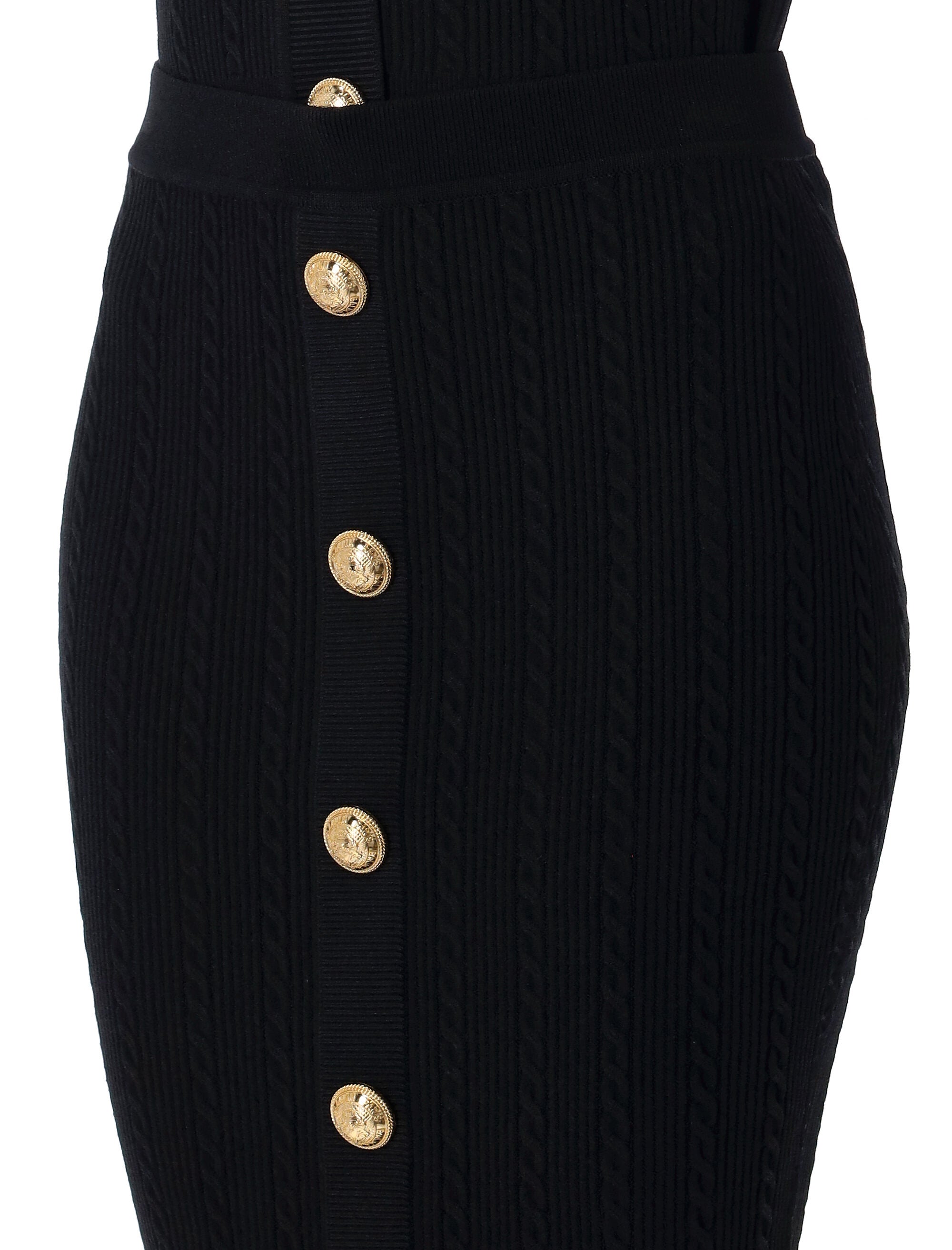 BALMAIN Ribbed and Cable-Knit Midi Skirt - Size 36