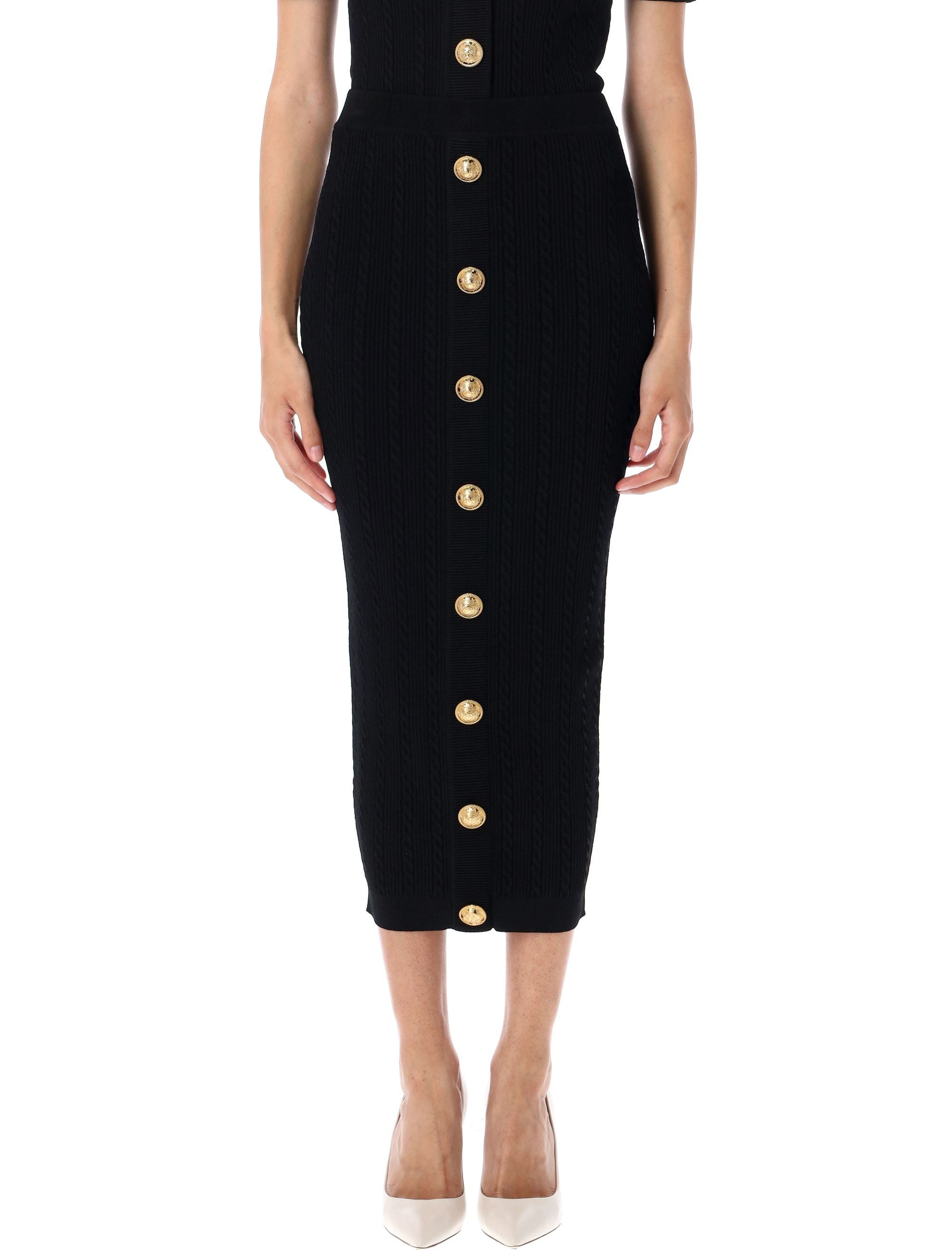 BALMAIN Ribbed and Cable-Knit Midi Skirt - Size 36