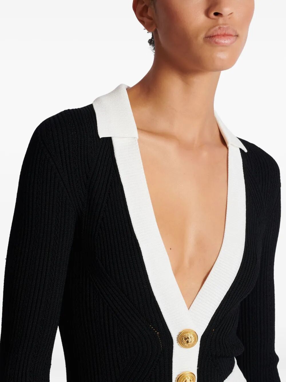 BALMAIN Long Sleeves V-Neck Flare Knit Dress