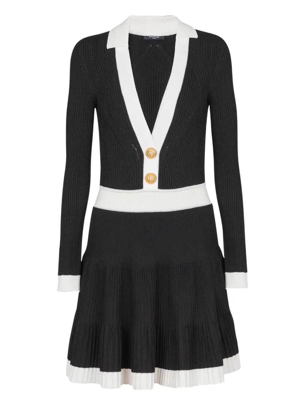 BALMAIN Chic Two-Tone Stretch Knit Mini Dress