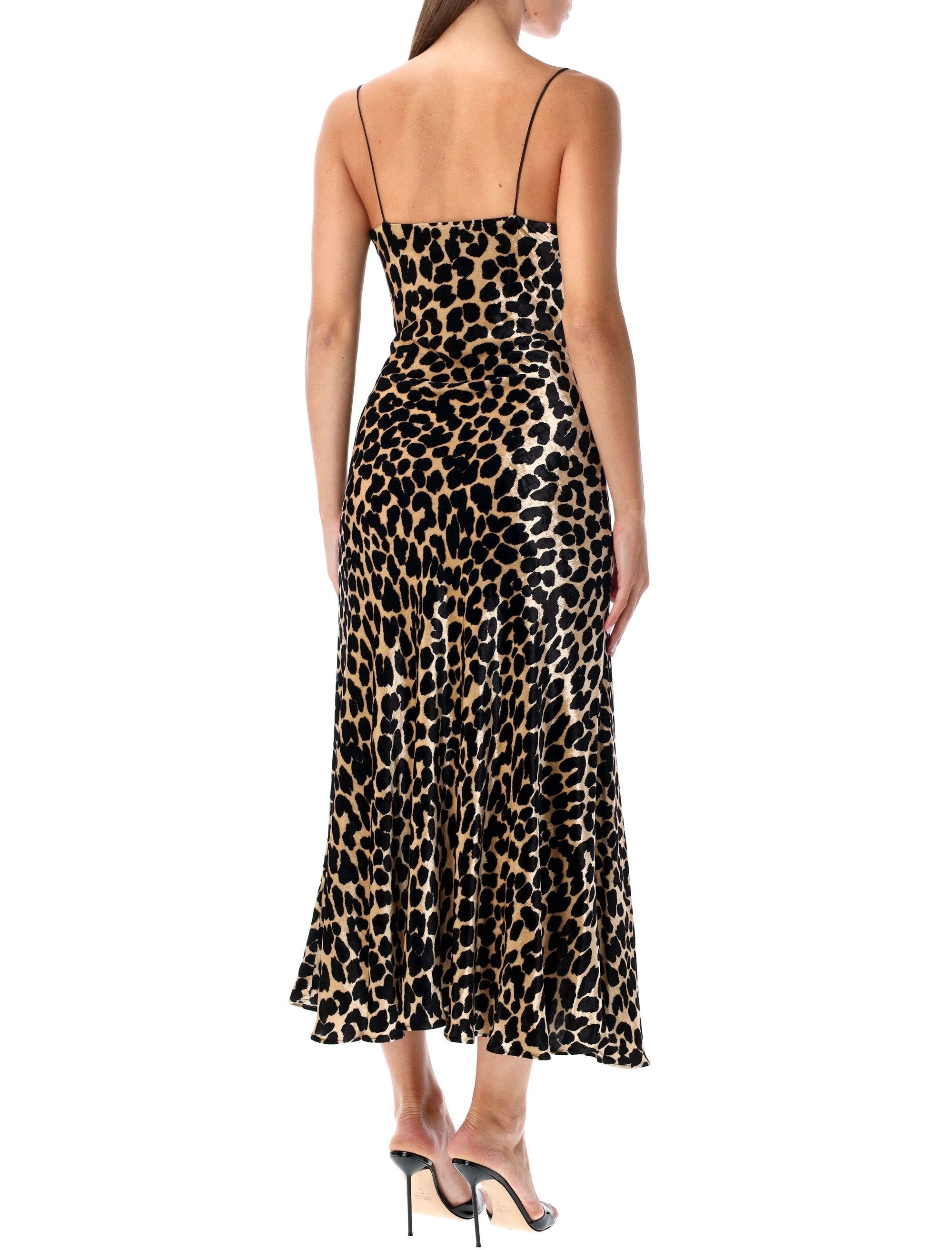 BALMAIN Leopard-Print Velvet Midi Dress with Thin Straps - Size 36