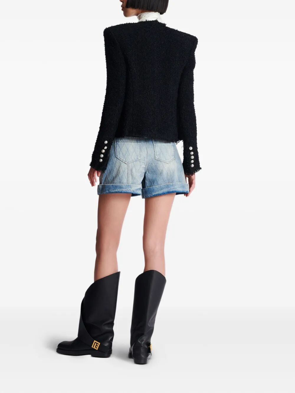 BALMAIN Women's Tweed Short Jacket with Decorative Button Detailing