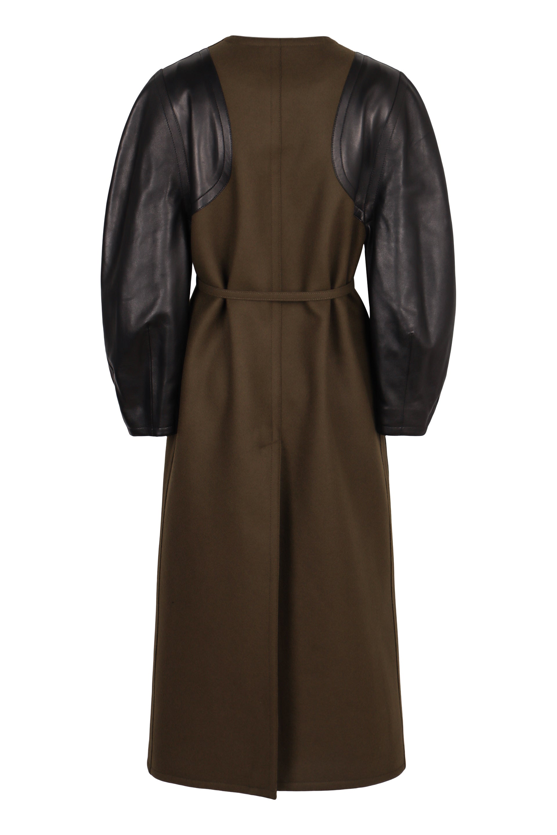FENDI Sophisticated Wool Midi Jacket with Leather Sleeves