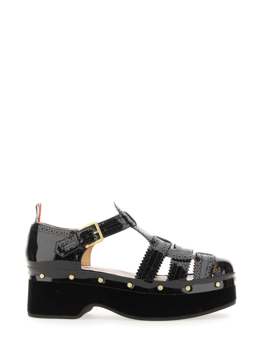 THOM BROWNE Women's Stylish Heeled Sandal with Suede Covered Platform