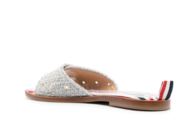 THOM BROWNE Embossed-Button Tweed Flat Sandals