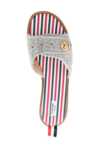 THOM BROWNE Embossed-Button Tweed Flat Sandals