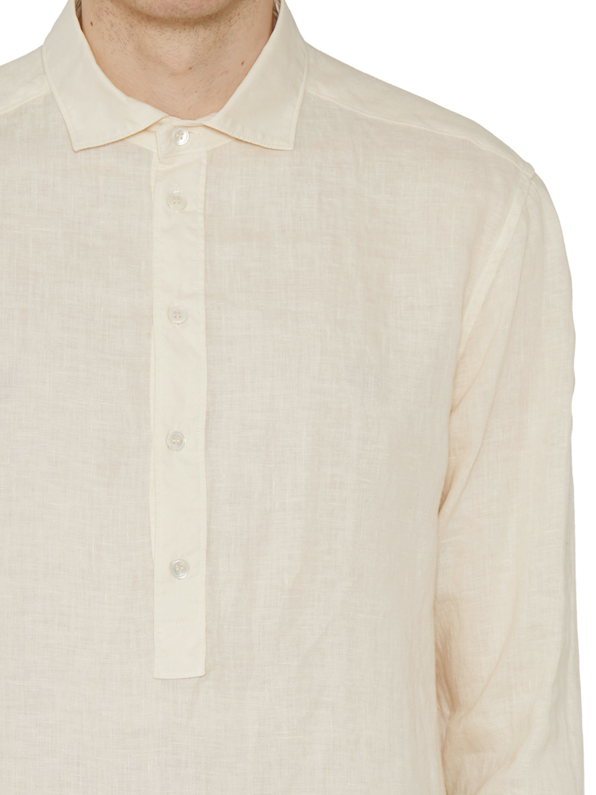 PAOLO PECORA Men's Linen Shirt with Front Button Closure - Size 48