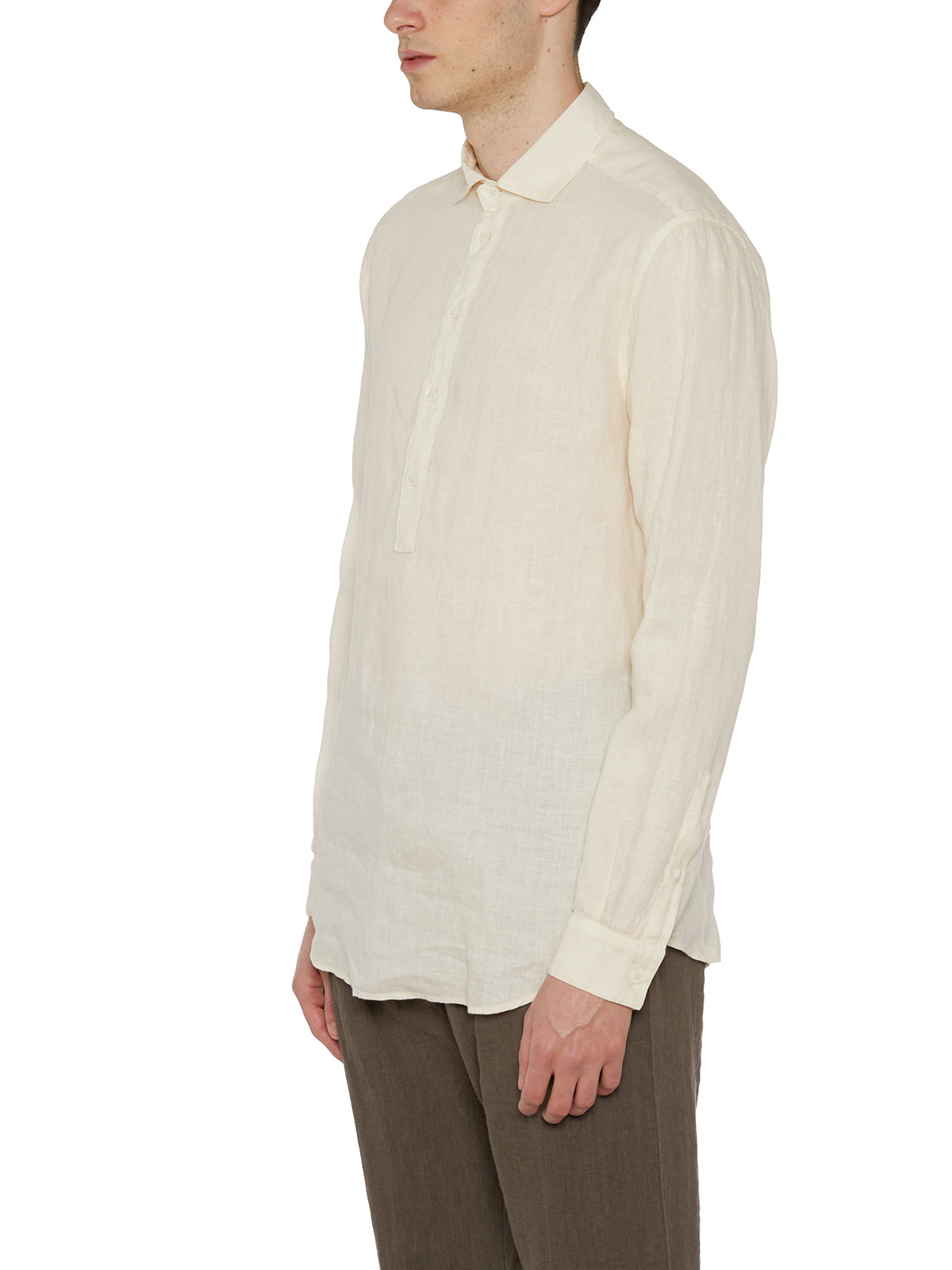 PAOLO PECORA Men's Linen Shirt with Front Button Closure - Size 48