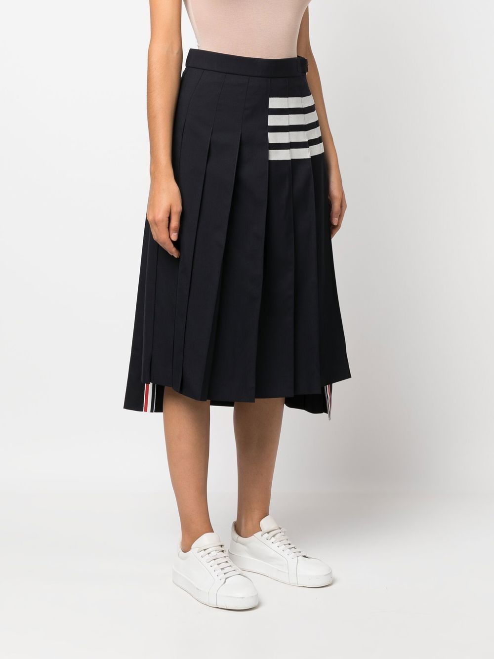 THOM BROWNE Stripe-Print Pleated Skirt - Mid-Length