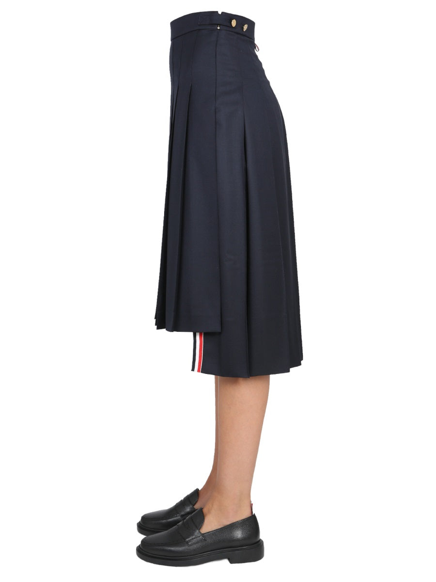 THOM BROWNE Plissee Mini Skirt with Side Button Closure