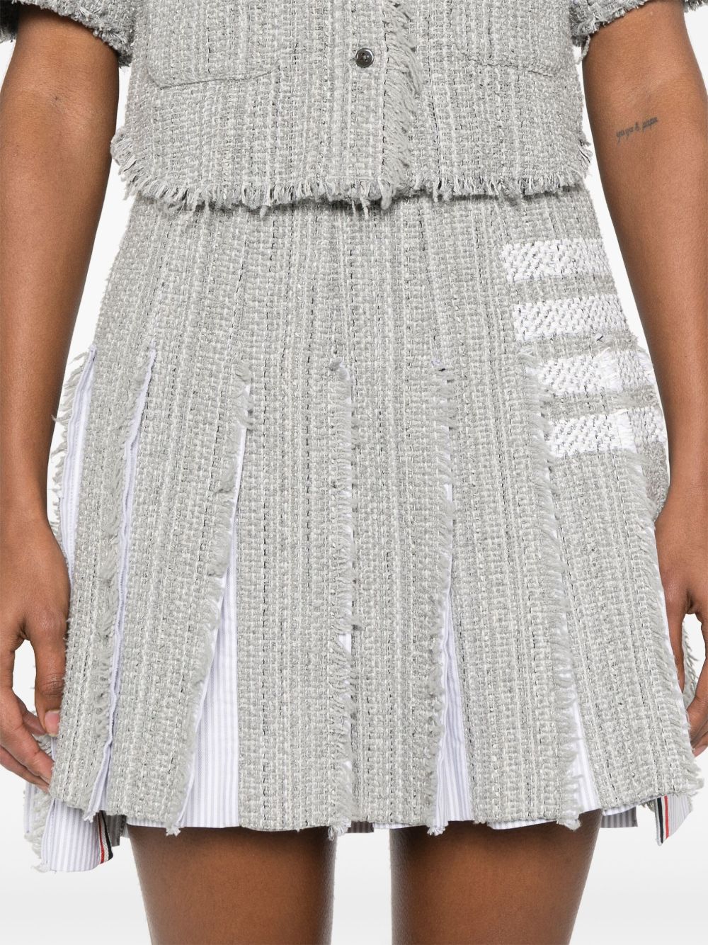 THOM BROWNE Cotton Blend Skirt with Frayed Edge and Side Buttons