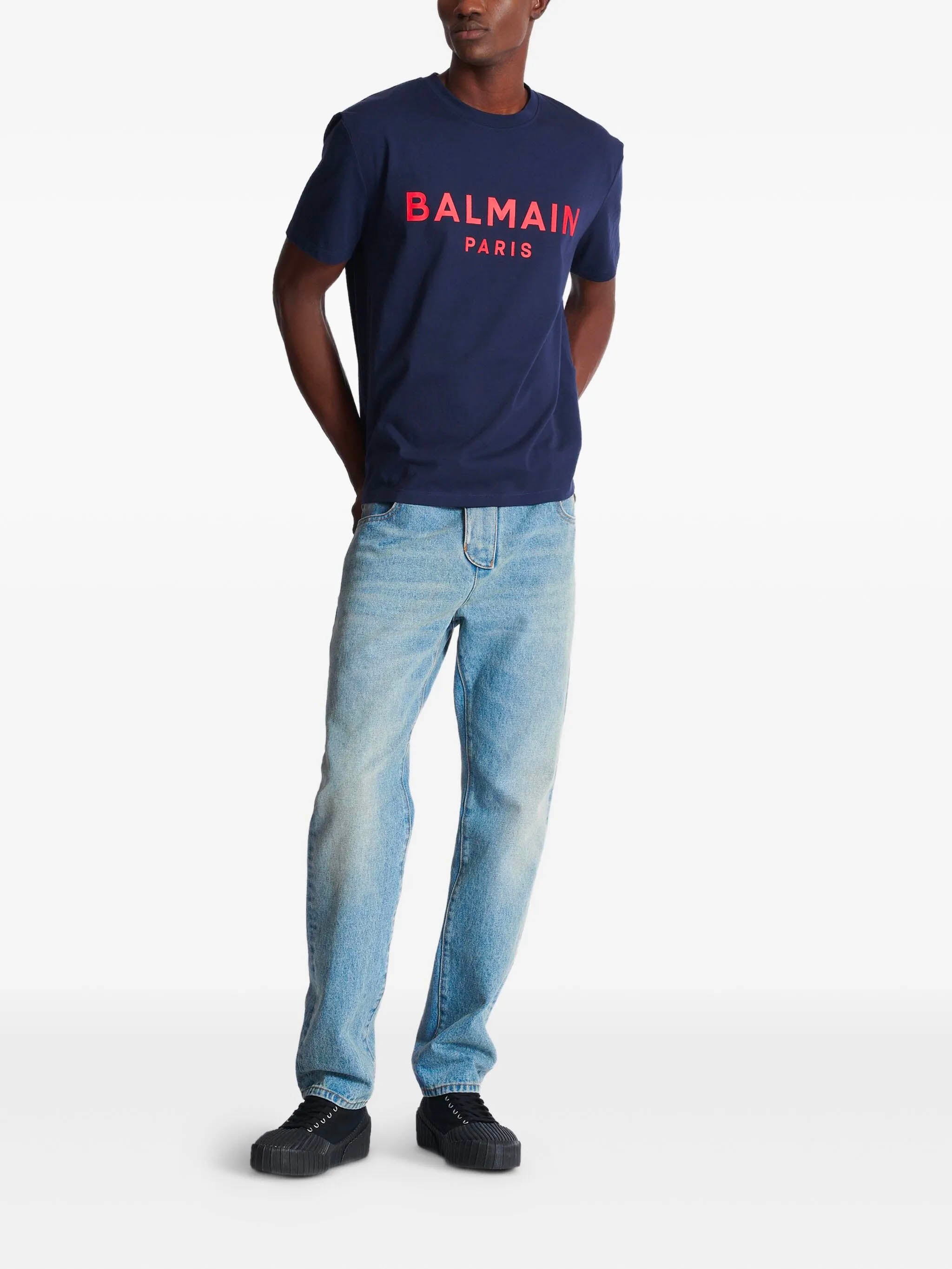 BALMAIN Men's Regular Fit T-Shirt with Paris Logo - Size M