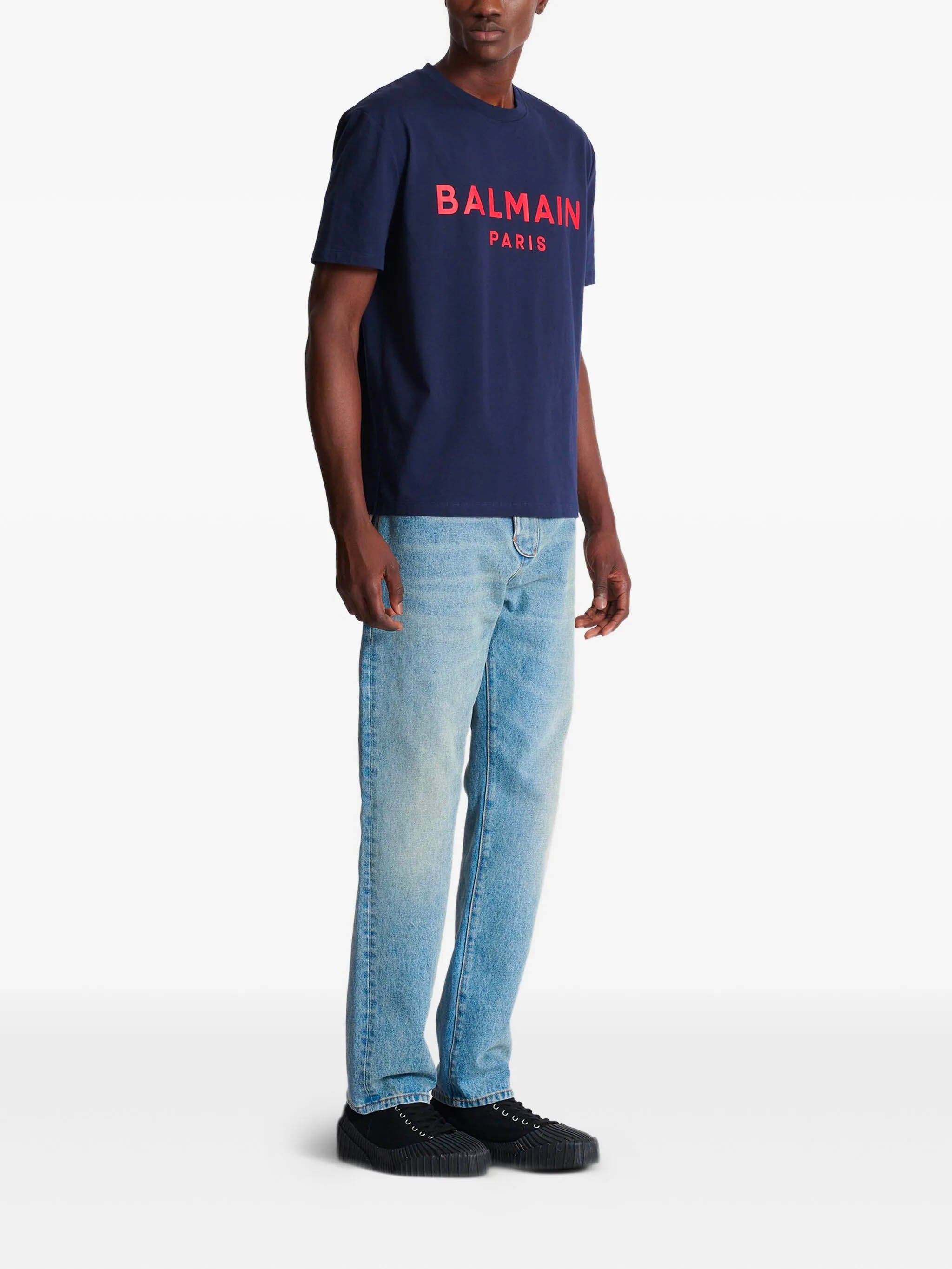 BALMAIN Men's Regular Fit T-Shirt with Paris Logo - Size M