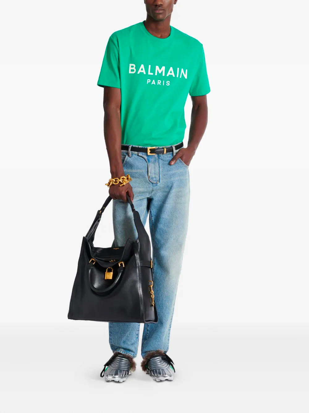 BALMAIN Classic Round Neck T-Shirt with Bold Logo Print - Size M