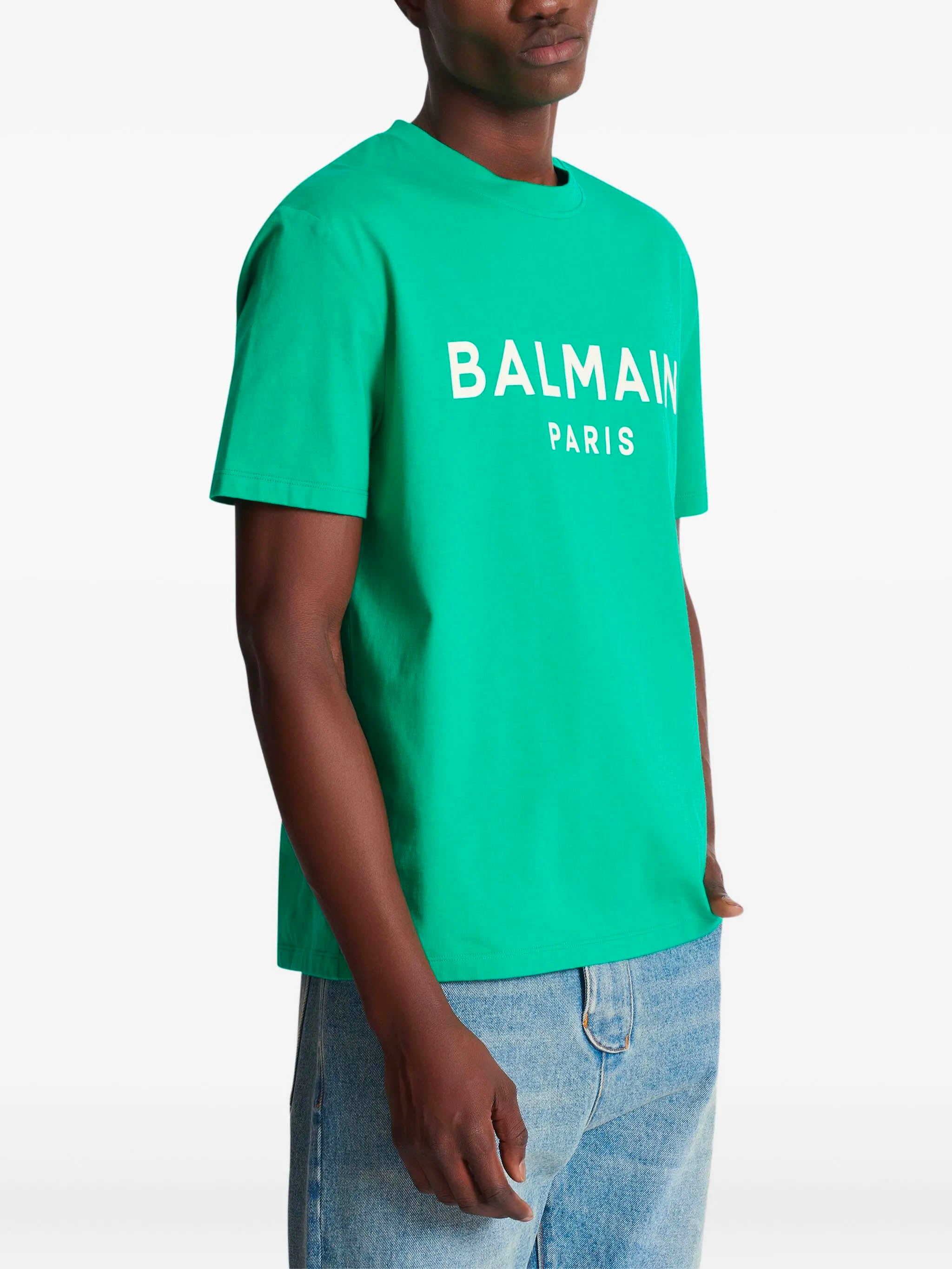 BALMAIN Classic Round Neck T-Shirt with Bold Logo Print - Size M