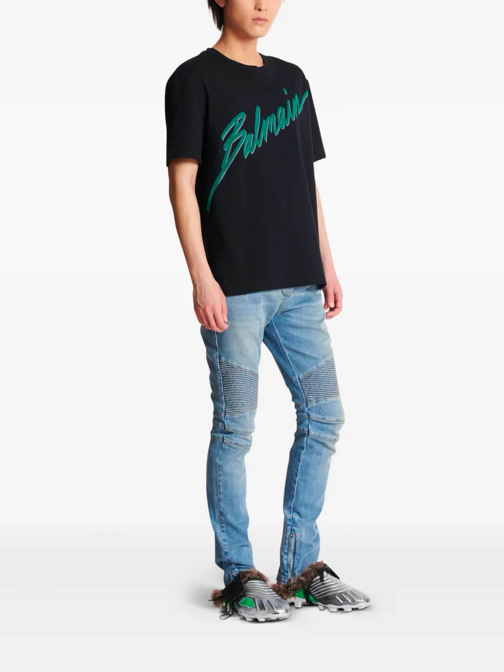 BALMAIN Men's Regular Fit Letter Flocked T-Shirt - Size M