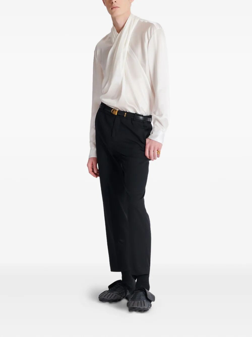 BALMAIN Crossed Fluid Silk Shirt for Men