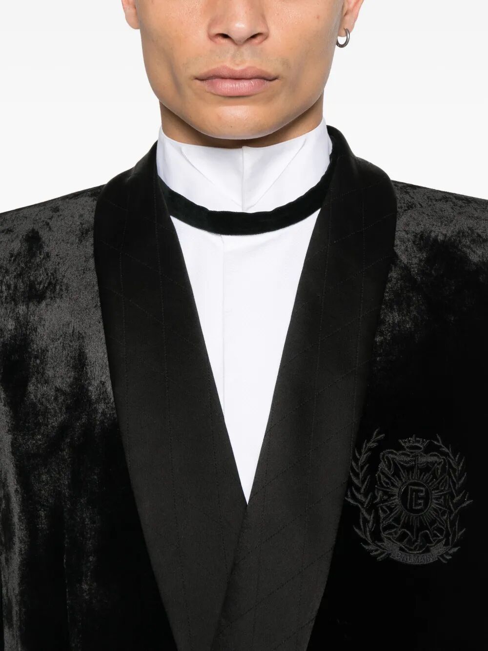 BALMAIN Velvet & Satin Side Belted Jacket with Tassel