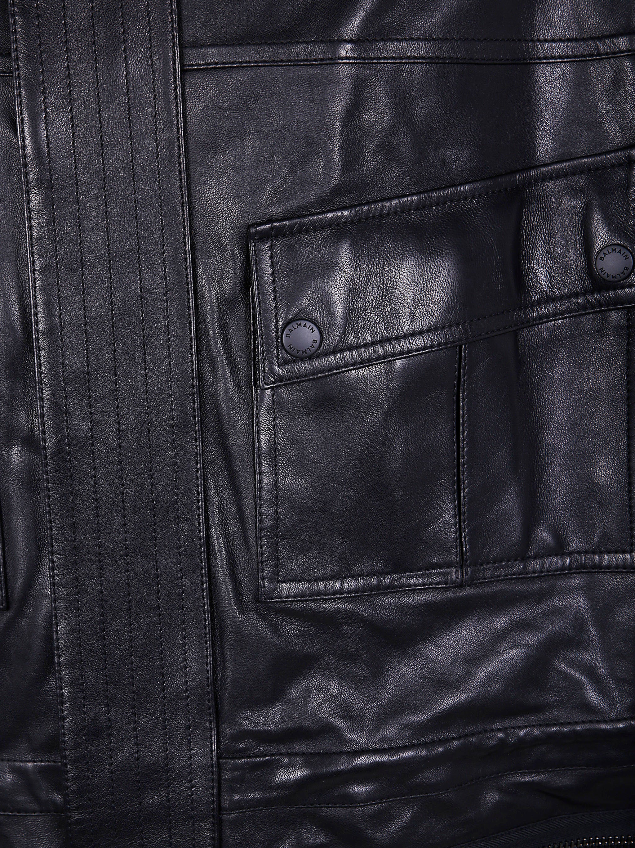 BALMAIN Mid-Length Lambskin Leather Parka Jacket for Men