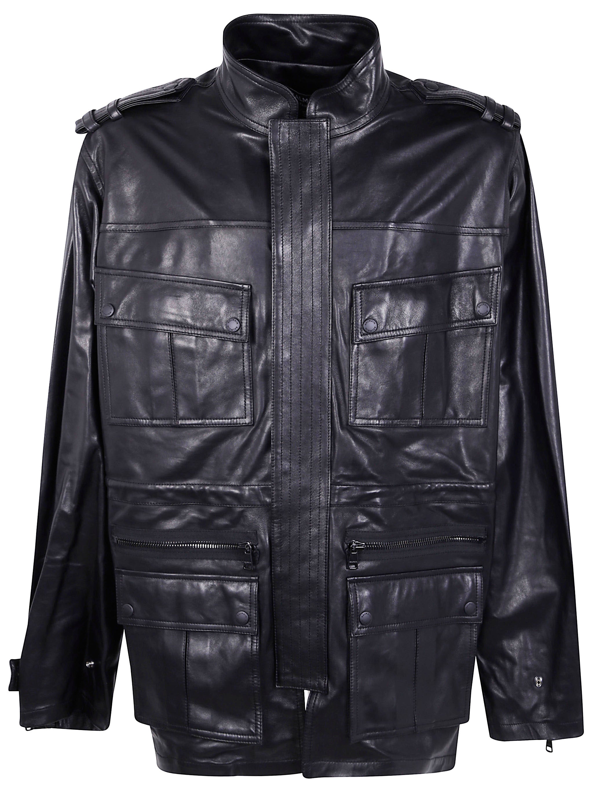 BALMAIN Mid-Length Lambskin Leather Parka Jacket for Men