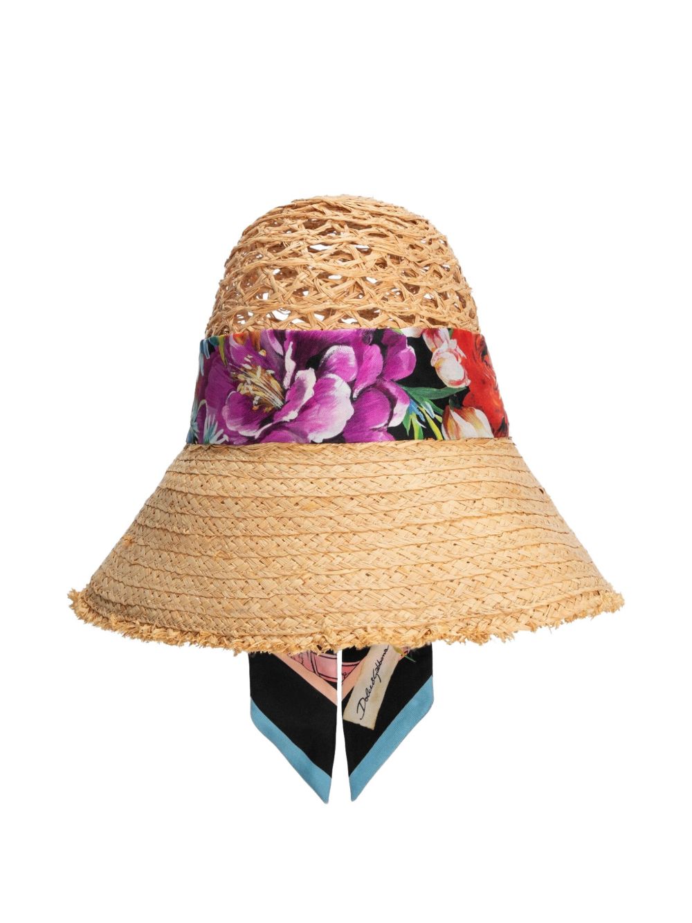 DOLCE & GABBANA Straw Hat with Floral Bandeau Scarf