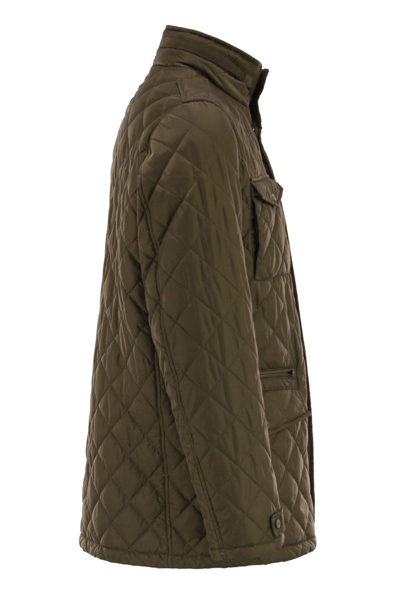 HERNO Men's Field Jacket with Diamond Quilting and Packable Hood