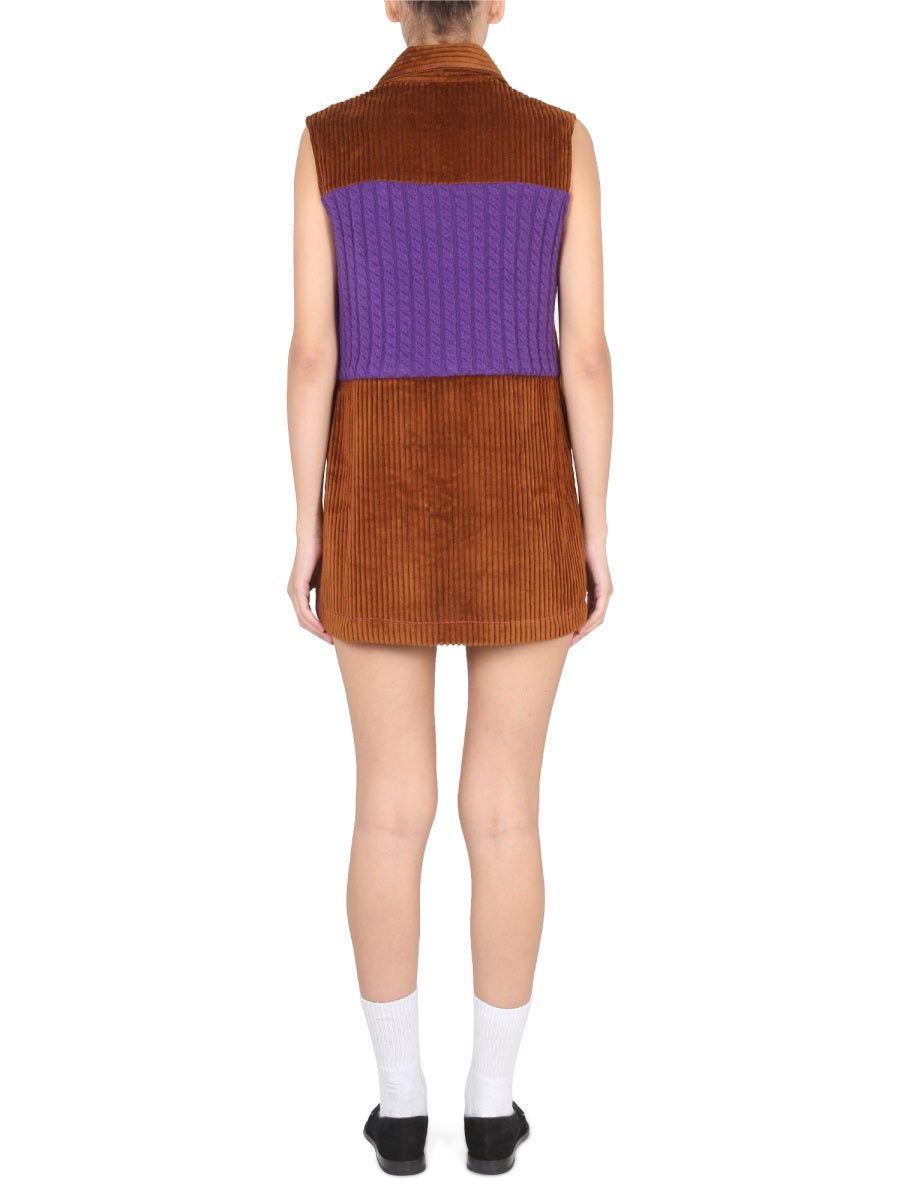 CORMIO Mini Corduroy Dress with Pointed Collar