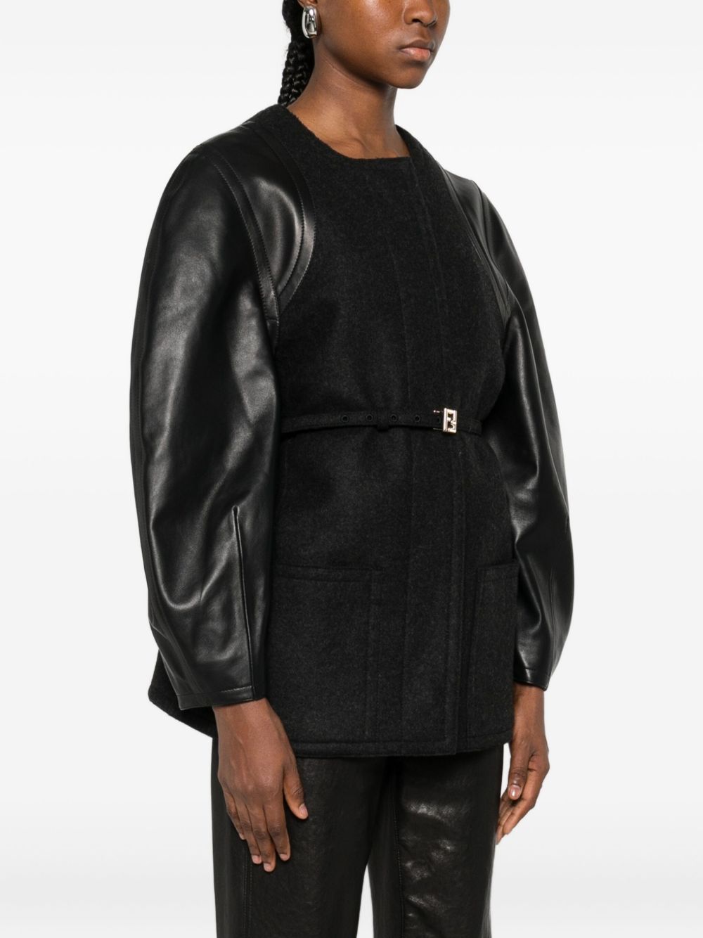 FENDI Wool Midi Jacket with Front Pockets for Women