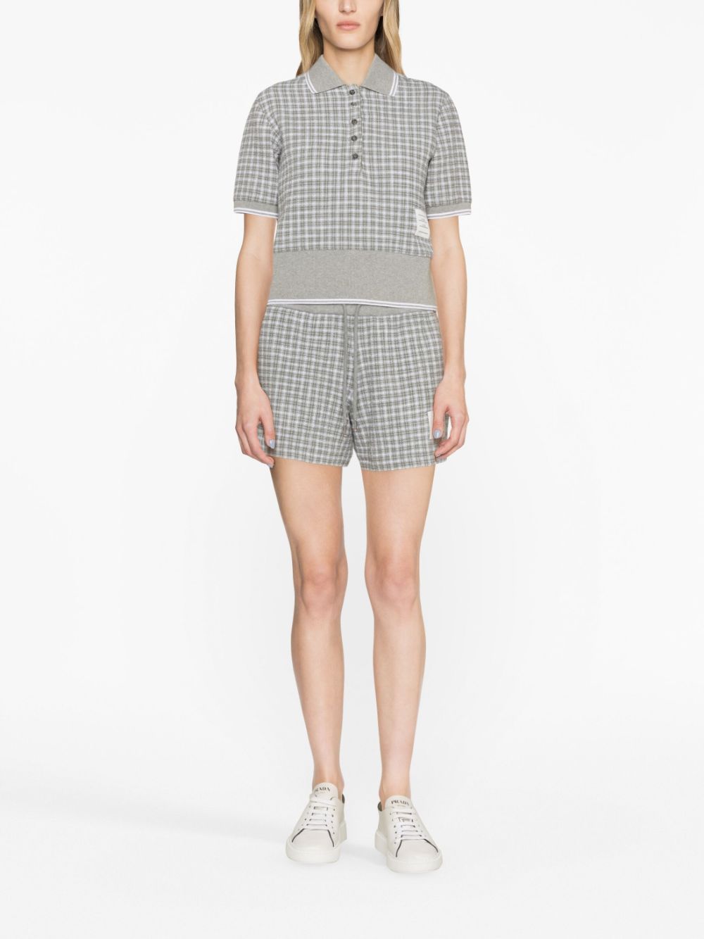 THOM BROWNE Checkered Tweed Cotton Mini Shorts