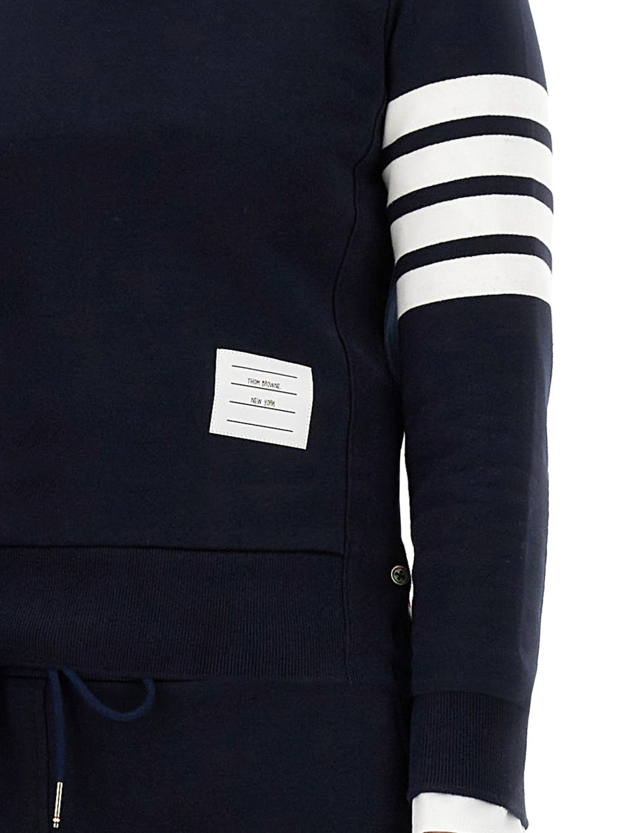 THOM BROWNE Fitted Cotton Sweatshirt with Signature Stripe Logo Patch