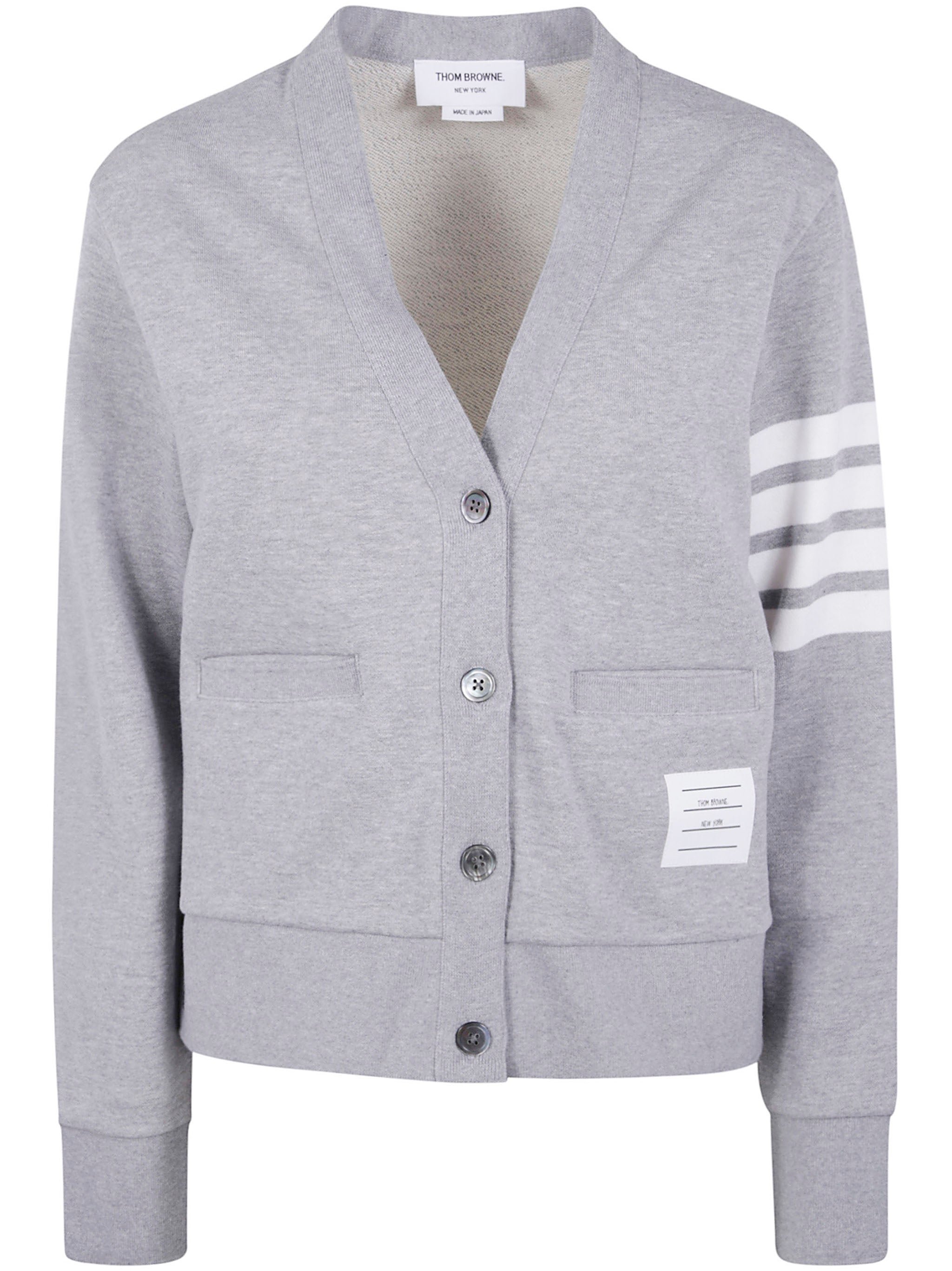 THOM BROWNE V-Neck Cardigan with Engineered 4 in Classic Loopback