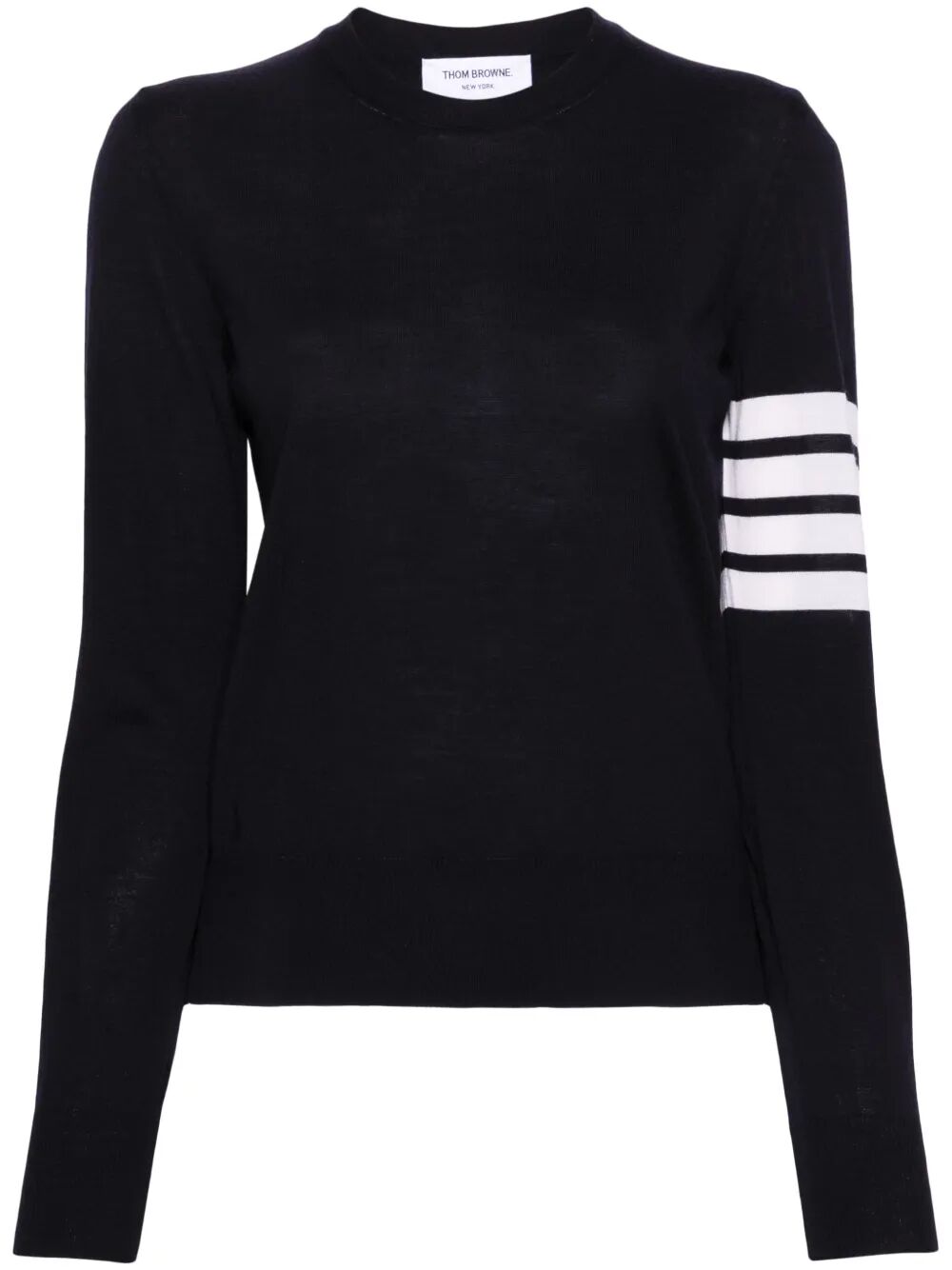 THOM BROWNE Relaxed Fit Pullover with 4 Bar in Fine Merino Wool