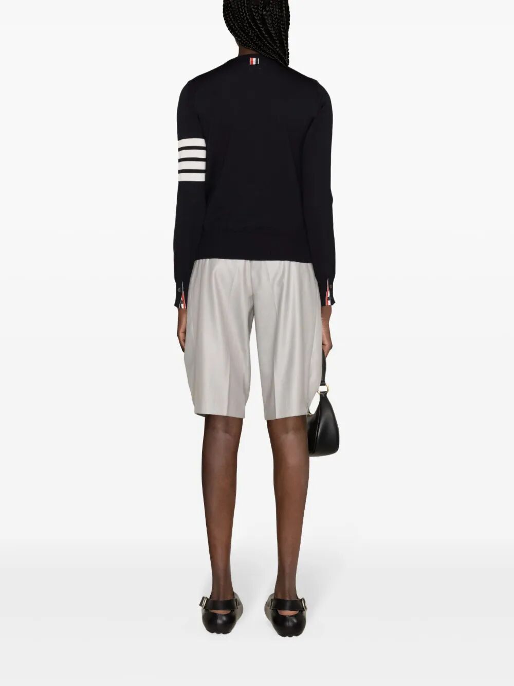 THOM BROWNE Relaxed Fit Pullover with 4 Bar in Fine Merino Wool